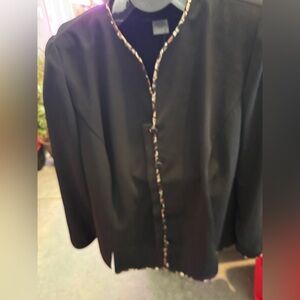 Dana Kay Black Blazer with Patterned Trim p36